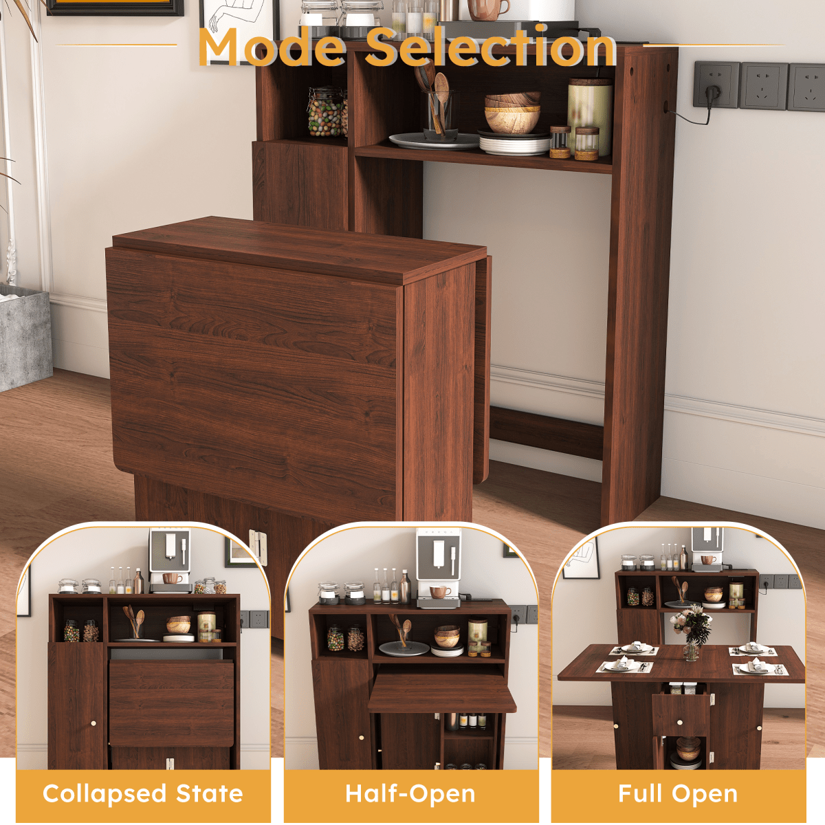 Multifunctional Folding Dining Table with Wall-Mounted Sideboard & Storage for Small Apartments N/A
