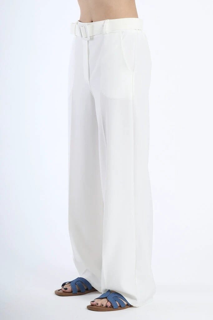 Premium White Stretch Wide-Leg Pants For Women, Durable Polyester Elastane Fabric, All-Day Comfort JAS-3