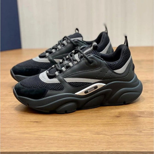 European Men's Shoes B22 Dad Shoes Autumn Cowhide Knit Fashion Trendy Versatile Sneakers Casual Shoes - JAS-3
