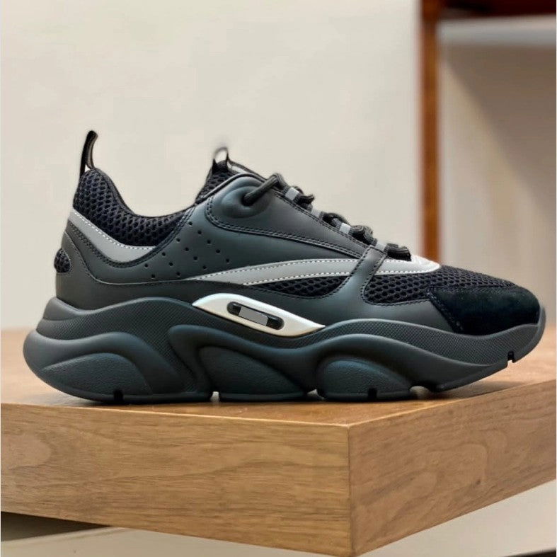 European Men's Shoes B22 Dad Shoes Autumn Cowhide Knit Fashion Trendy Versatile Sneakers Casual Shoes - JAS-3