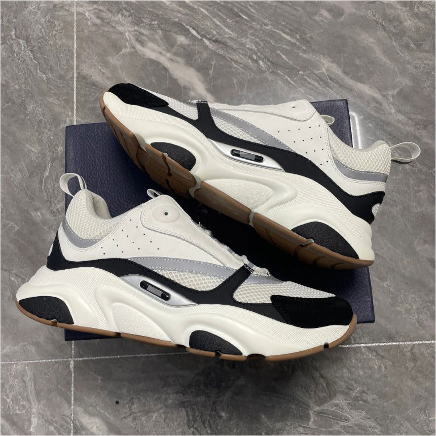European Men's Shoes B22 Dad Shoes Autumn Cowhide Knit Fashion Trendy Versatile Sneakers Casual Shoes - JAS-3