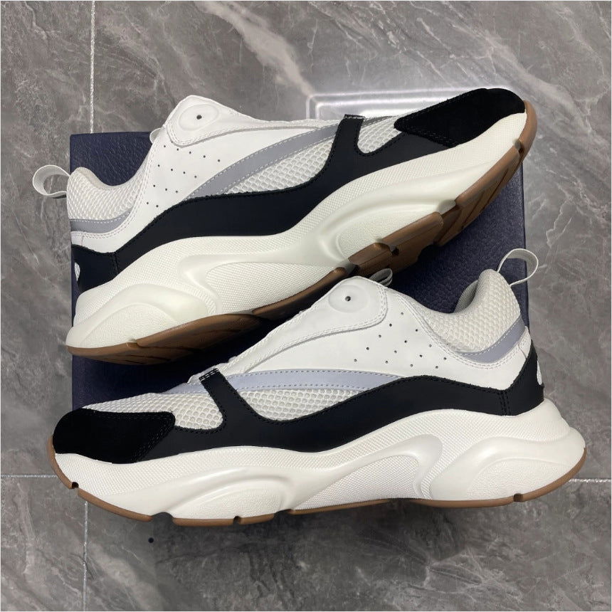 European Men's Shoes B22 Dad Shoes Autumn Cowhide Knit Fashion Trendy Versatile Sneakers Casual Shoes - JAS-3