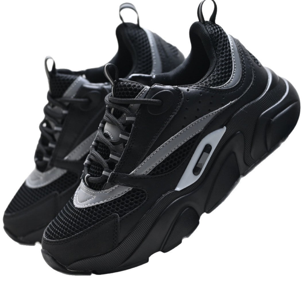 European Men's Shoes B22 Dad Shoes Autumn Cowhide Knit Fashion Trendy Versatile Sneakers Casual Shoes - JAS-3