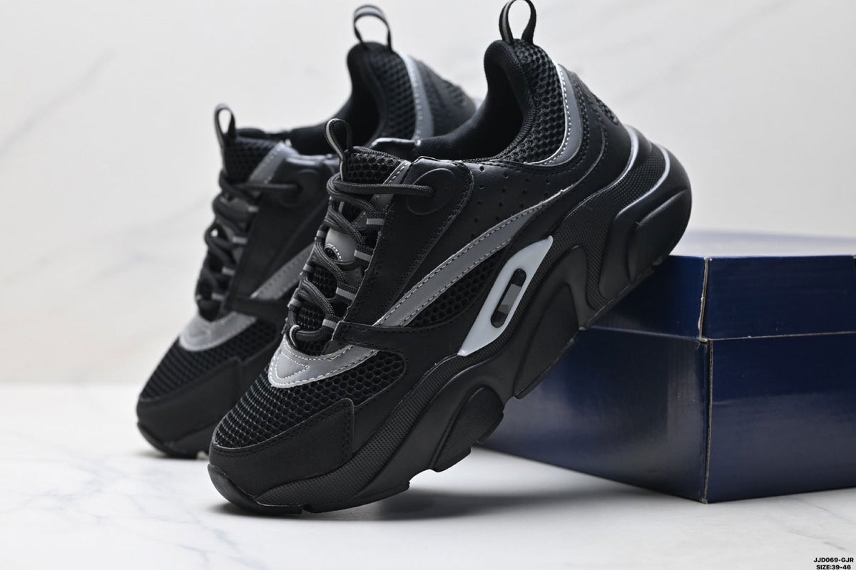 European Men's Shoes B22 Dad Shoes Autumn Cowhide Knit Fashion Trendy Versatile Sneakers Casual Shoes - JAS-3