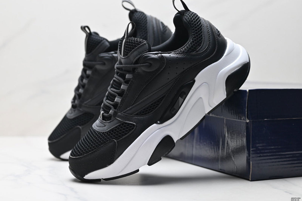 European Men's Shoes B22 Dad Shoes Autumn Cowhide Knit Fashion Trendy Versatile Sneakers Casual Shoes - JAS-3
