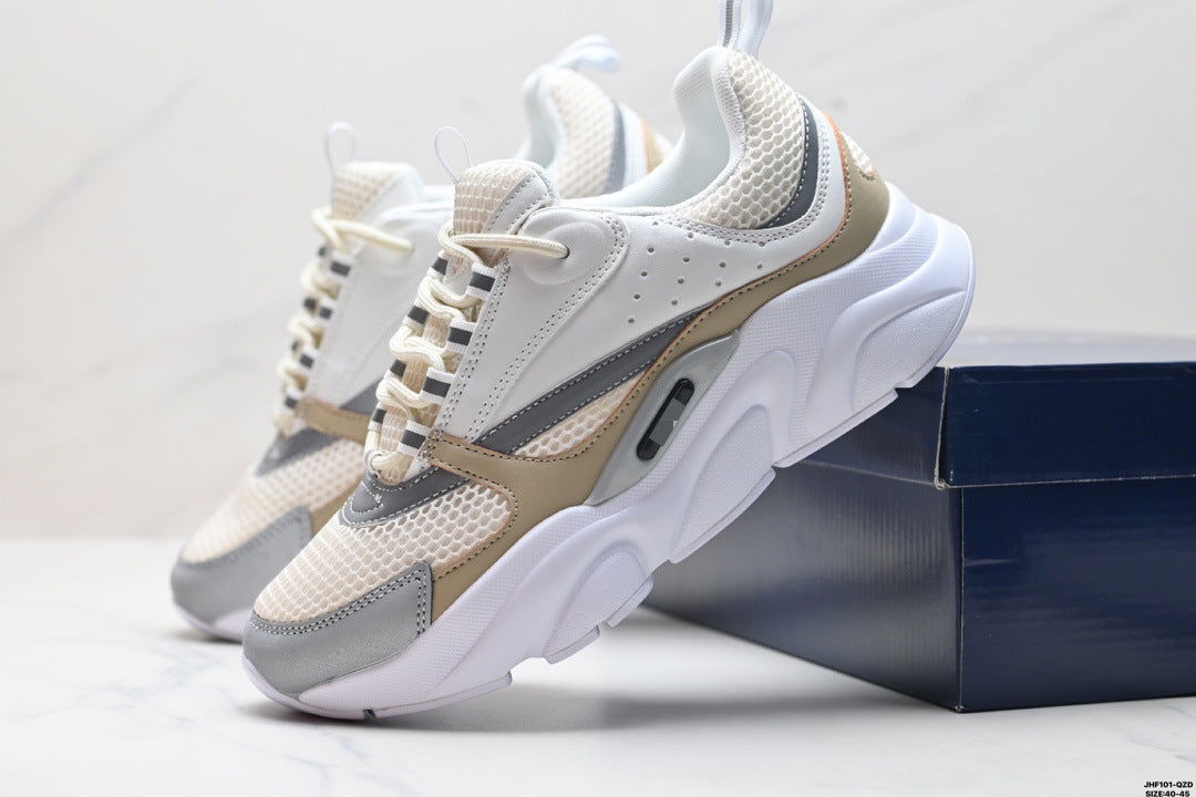European Men's Shoes B22 Dad Shoes Autumn Cowhide Knit Fashion Trendy Versatile Sneakers Casual Shoes - JAS-3