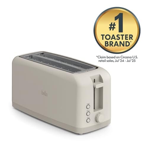 bella 2 Slice Slim Toaster, Fits-anywhere™ Kitchenware, 6 Setting Shade Control with Reheat & Cancel Buttons, Fits sourdough, 10” Long Slot, Anti Jam & Auto Shutoff, 900 Watt, Oatmilk JAS-3 