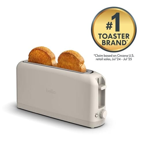 bella 2 Slice Slim Toaster, Fits-anywhere™ Kitchenware, 6 Setting Shade Control with Reheat & Cancel Buttons, Fits sourdough, 10” Long Slot, Anti Jam & Auto Shutoff, 900 Watt, Oatmilk JAS-3 