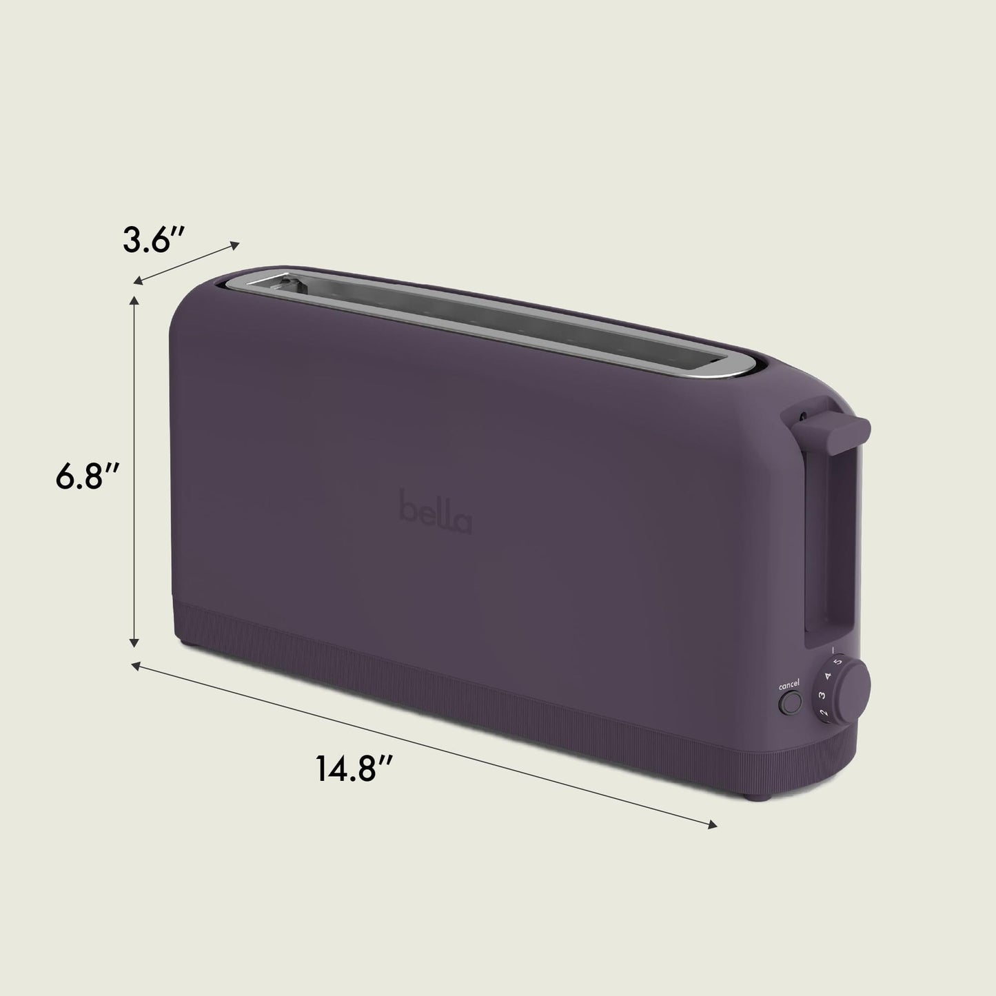bella 2 Slice Slim Toaster, Fits-anywhere™ Kitchenware, 6 Setting Shade Control with Reheat & Cancel Buttons, Fits sourdough, 10” Long Slot, Anti Jam & Auto Shutoff, 900 Watt, Oatmilk JAS-3 