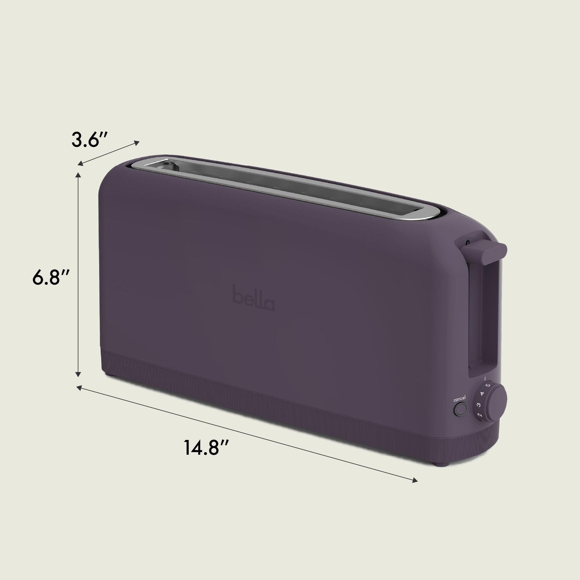 bella 2 Slice Slim Toaster, Fits-anywhere™ Kitchenware, 6 Setting Shade Control with Reheat & Cancel Buttons, Fits sourdough, 10” Long Slot, Anti Jam & Auto Shutoff, 900 Watt, Oatmilk JAS-3 