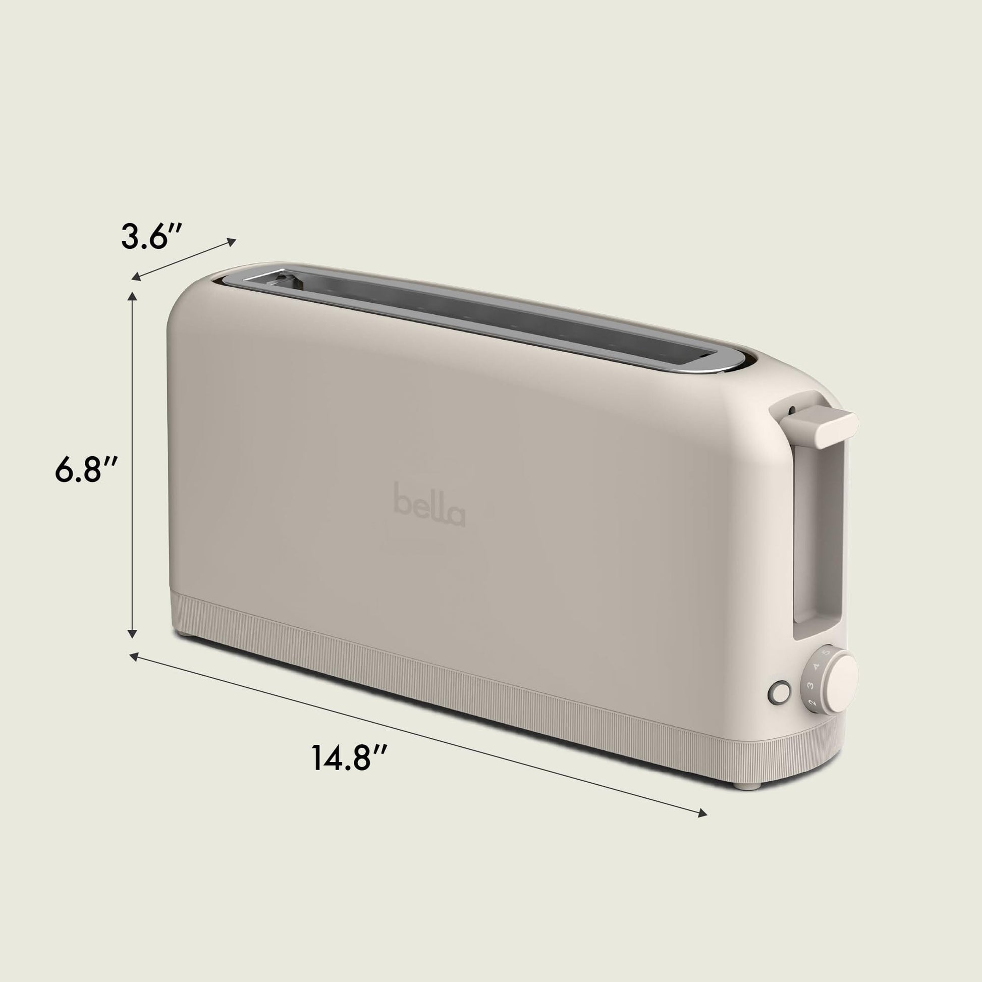 bella 2 Slice Slim Toaster, Fits-anywhere™ Kitchenware, 6 Setting Shade Control with Reheat & Cancel Buttons, Fits sourdough, 10” Long Slot, Anti Jam & Auto Shutoff, 900 Watt, Oatmilk JAS-3 