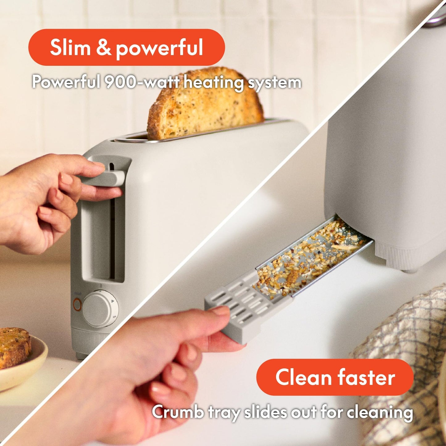 bella 2 Slice Slim Toaster, Fits-anywhere™ Kitchenware, 6 Setting Shade Control with Reheat & Cancel Buttons, Fits sourdough, 10” Long Slot, Anti Jam & Auto Shutoff, 900 Watt, Oatmilk JAS-3 