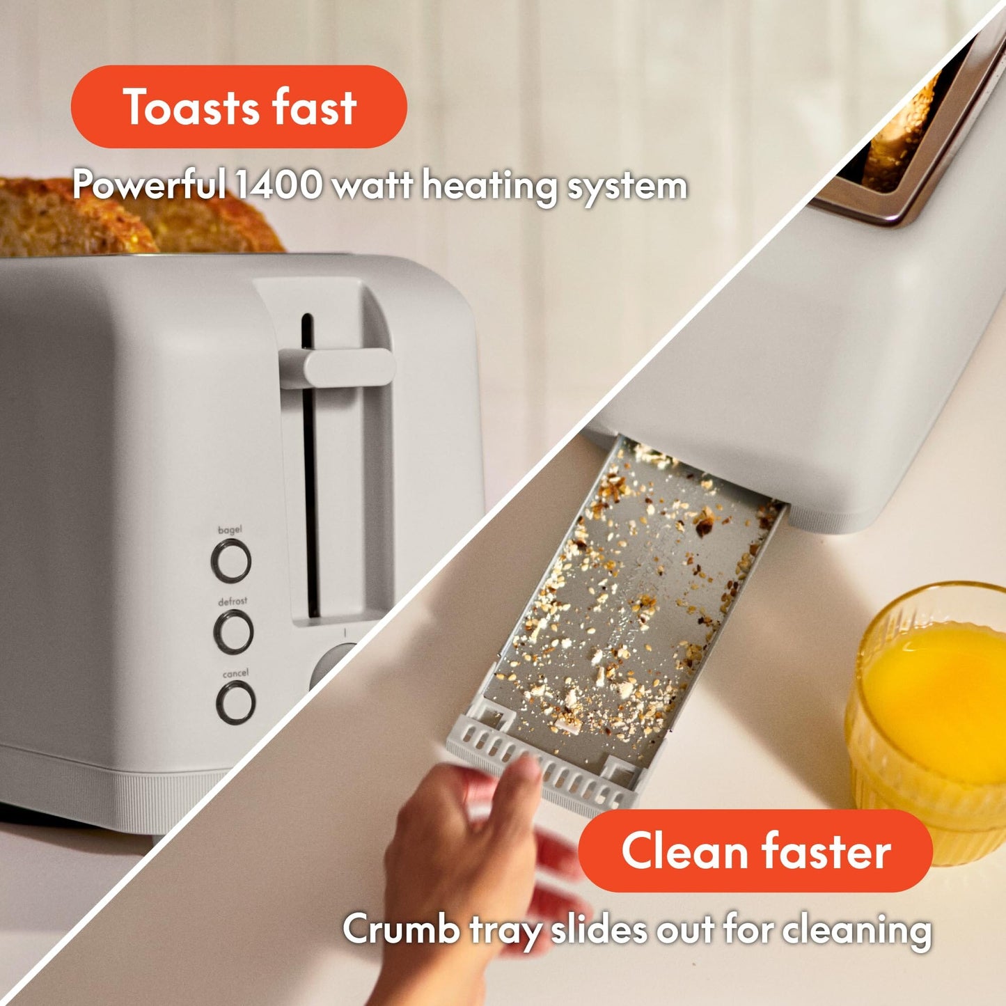 bella 2 Slice Slim Toaster, Fits-anywhere™ Kitchenware, 6 Setting Shade Control with Reheat & Cancel Buttons, Fits sourdough, 10” Long Slot, Anti Jam & Auto Shutoff, 900 Watt, Oatmilk JAS-3 
