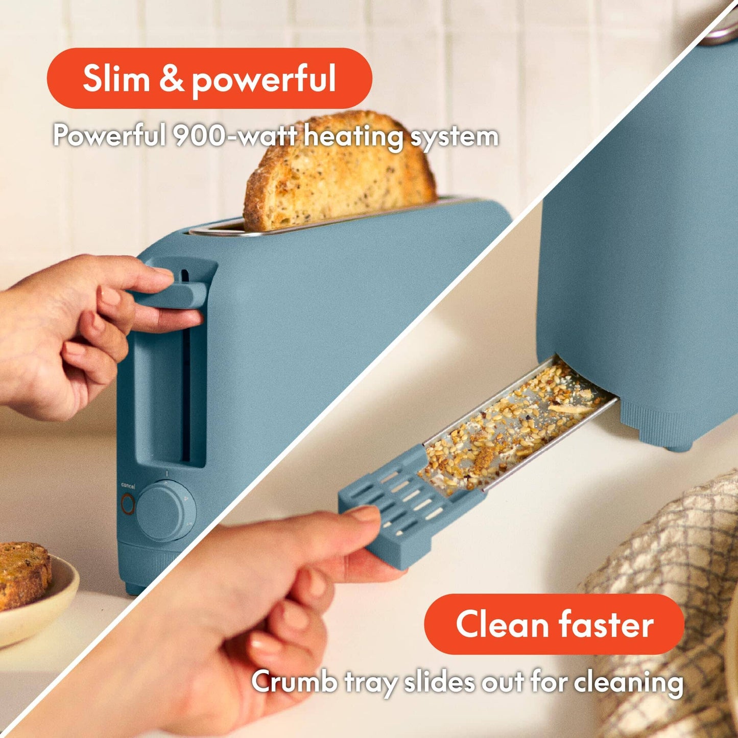 bella 2 Slice Slim Toaster, Fits-anywhere™ Kitchenware, 6 Setting Shade Control with Reheat & Cancel Buttons, Fits sourdough, 10” Long Slot, Anti Jam & Auto Shutoff, 900 Watt, Oatmilk JAS-3 