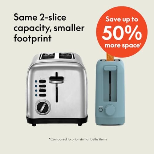 bella 2 Slice Slim Toaster, Fits-anywhere™ Kitchenware, 6 Setting Shade Control with Reheat & Cancel Buttons, Fits sourdough, 10” Long Slot, Anti Jam & Auto Shutoff, 900 Watt, Oatmilk JAS-3 