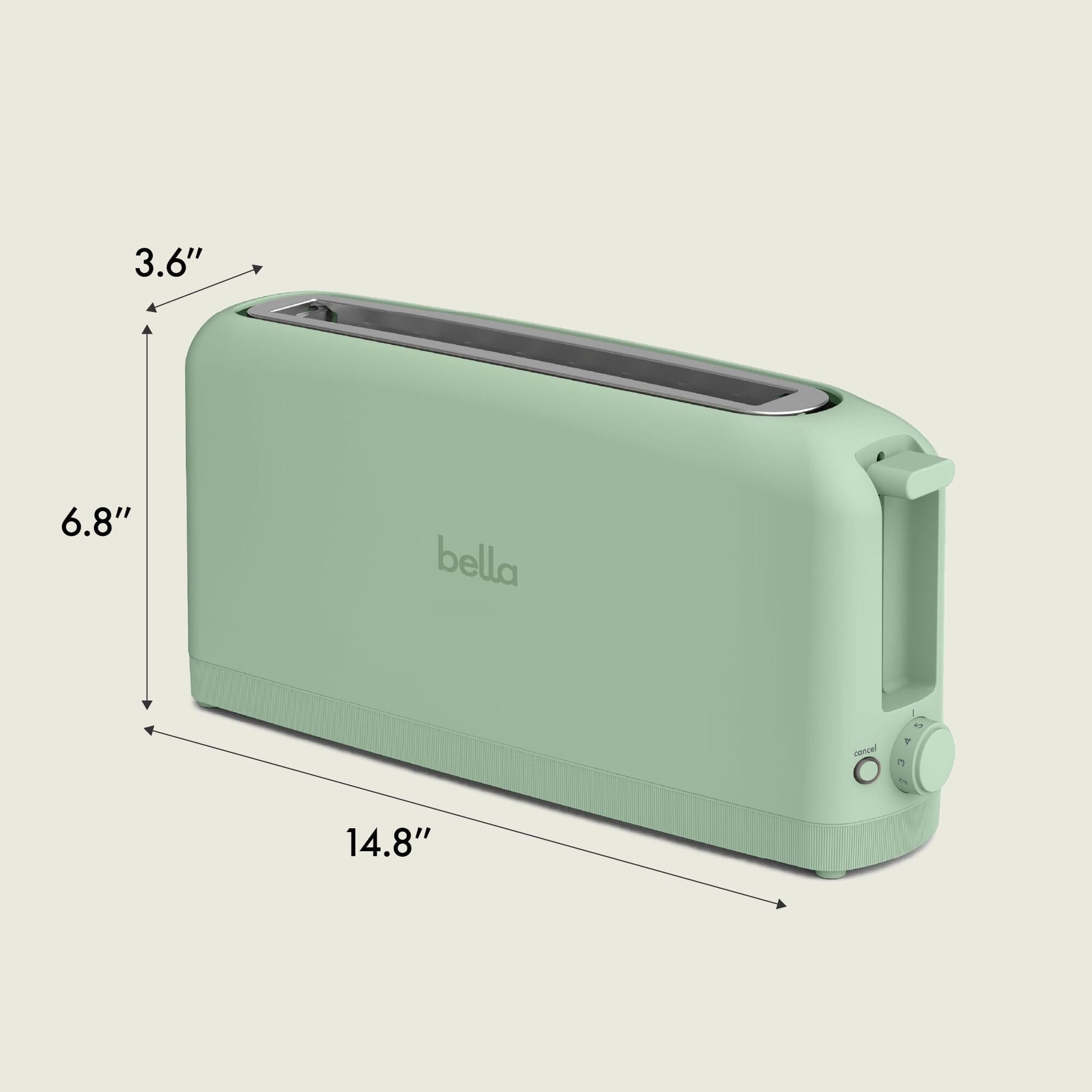 bella 2 Slice Slim Toaster, Fits-anywhere™ Kitchenware, 6 Setting Shade Control with Reheat & Cancel Buttons, Fits sourdough, 10” Long Slot, Anti Jam & Auto Shutoff, 900 Watt, Oatmilk JAS-3 