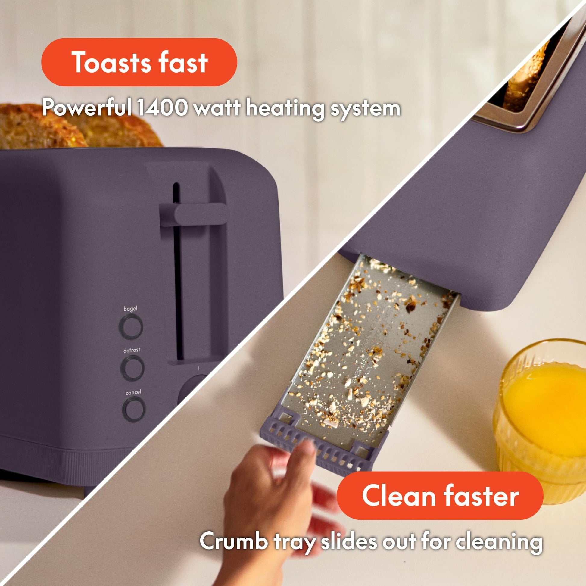 bella 2 Slice Slim Toaster, Fits-anywhere™ Kitchenware, 6 Setting Shade Control with Reheat & Cancel Buttons, Fits sourdough, 10” Long Slot, Anti Jam & Auto Shutoff, 900 Watt, Oatmilk JAS-3 