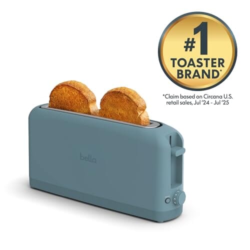 bella 2 Slice Slim Toaster, Fits-anywhere™ Kitchenware, 6 Setting Shade Control with Reheat & Cancel Buttons, Fits sourdough, 10” Long Slot, Anti Jam & Auto Shutoff, 900 Watt, Oatmilk JAS-3 