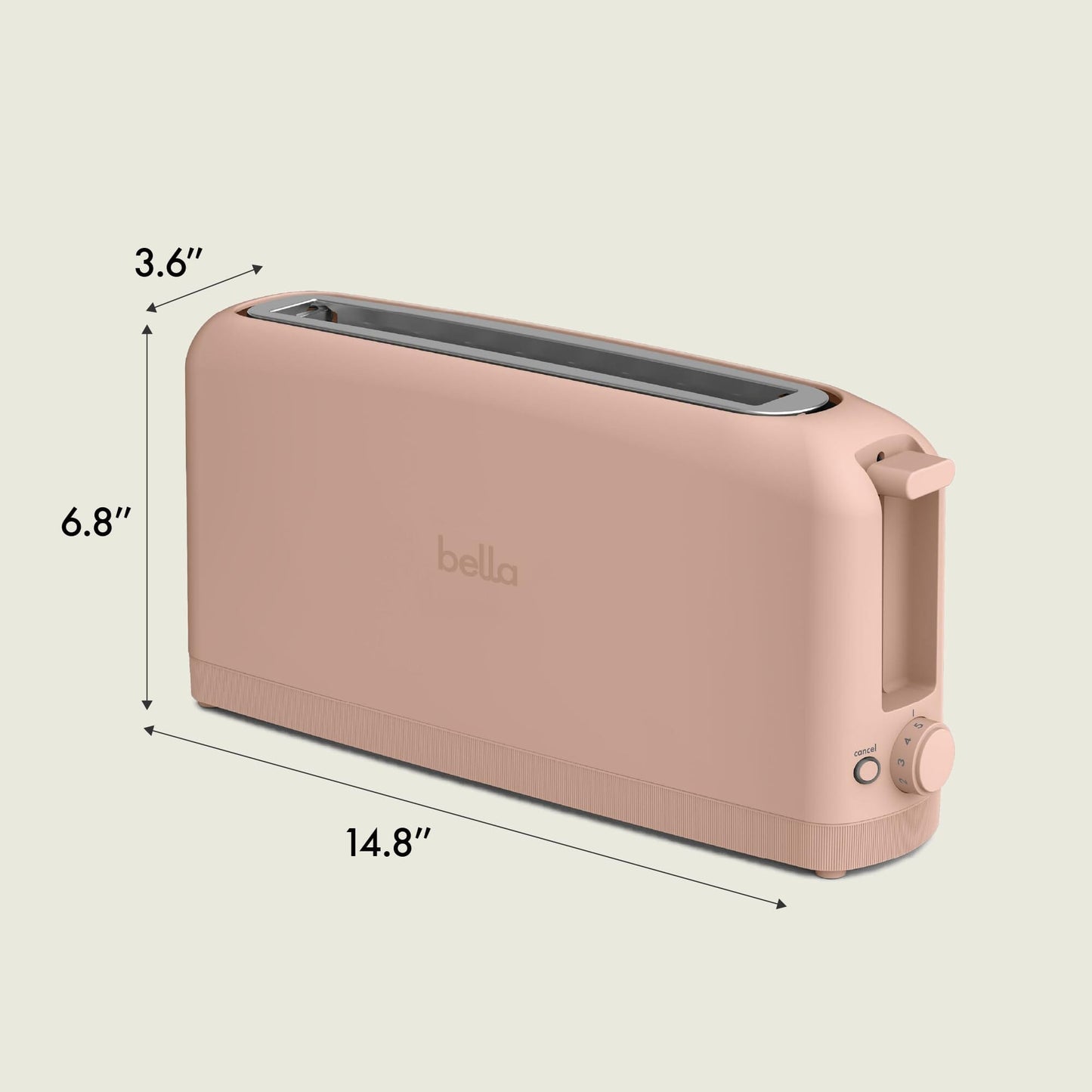 bella 2 Slice Slim Toaster, Fits-anywhere™ Kitchenware, 6 Setting Shade Control with Reheat & Cancel Buttons, Fits sourdough, 10” Long Slot, Anti Jam & Auto Shutoff, 900 Watt, Oatmilk JAS-3 