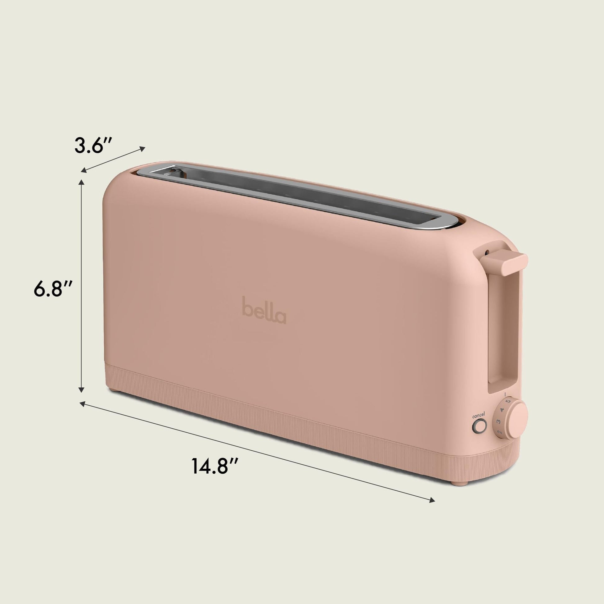 bella 2 Slice Slim Toaster, Fits-anywhere™ Kitchenware, 6 Setting Shade Control with Reheat & Cancel Buttons, Fits sourdough, 10” Long Slot, Anti Jam & Auto Shutoff, 900 Watt, Oatmilk JAS-3 