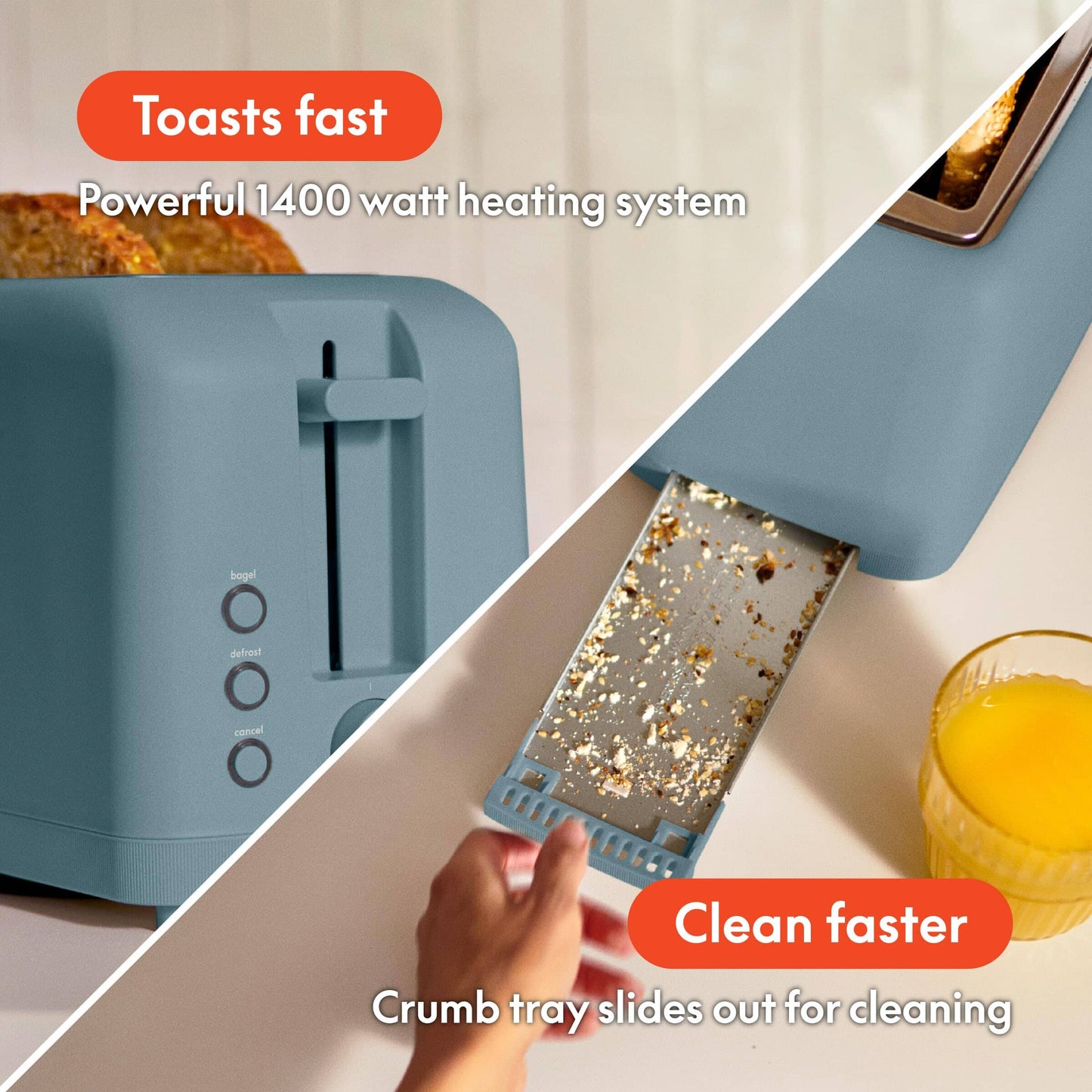 bella 2 Slice Slim Toaster, Fits-anywhere™ Kitchenware, 6 Setting Shade Control with Reheat & Cancel Buttons, Fits sourdough, 10” Long Slot, Anti Jam & Auto Shutoff, 900 Watt, Oatmilk JAS-3 
