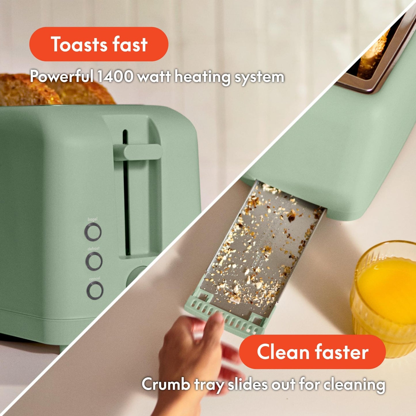 bella 2 Slice Slim Toaster, Fits-anywhere™ Kitchenware, 6 Setting Shade Control with Reheat & Cancel Buttons, Fits sourdough, 10” Long Slot, Anti Jam & Auto Shutoff, 900 Watt, Oatmilk JAS-3 