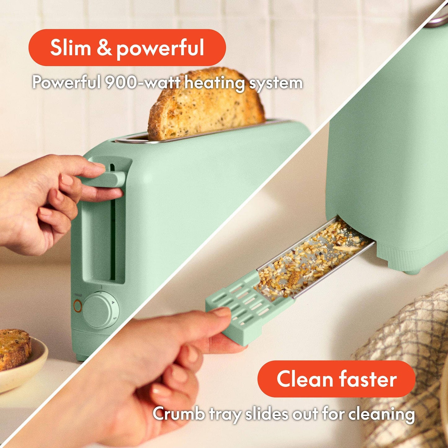 bella 2 Slice Slim Toaster, Fits-anywhere™ Kitchenware, 6 Setting Shade Control with Reheat & Cancel Buttons, Fits sourdough, 10” Long Slot, Anti Jam & Auto Shutoff, 900 Watt, Oatmilk JAS-3 
