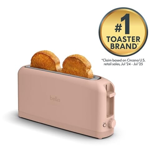 bella 2 Slice Slim Toaster, Fits-anywhere™ Kitchenware, 6 Setting Shade Control with Reheat & Cancel Buttons, Fits sourdough, 10” Long Slot, Anti Jam & Auto Shutoff, 900 Watt, Oatmilk JAS-3 