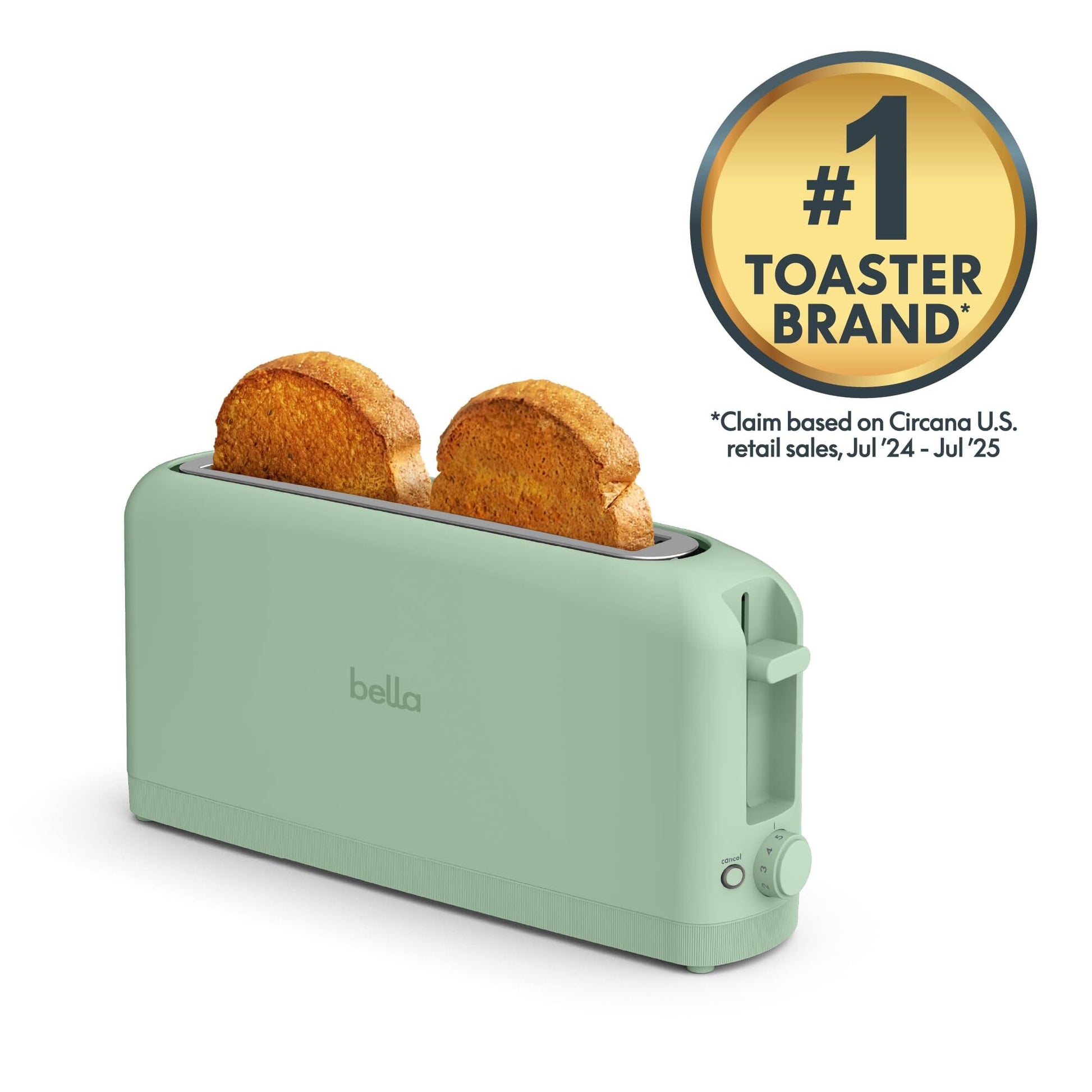 bella 2 Slice Slim Toaster, Fits-anywhere™ Kitchenware, 6 Setting Shade Control with Reheat & Cancel Buttons, Fits sourdough, 10” Long Slot, Anti Jam & Auto Shutoff, 900 Watt, Oatmilk JAS-3 