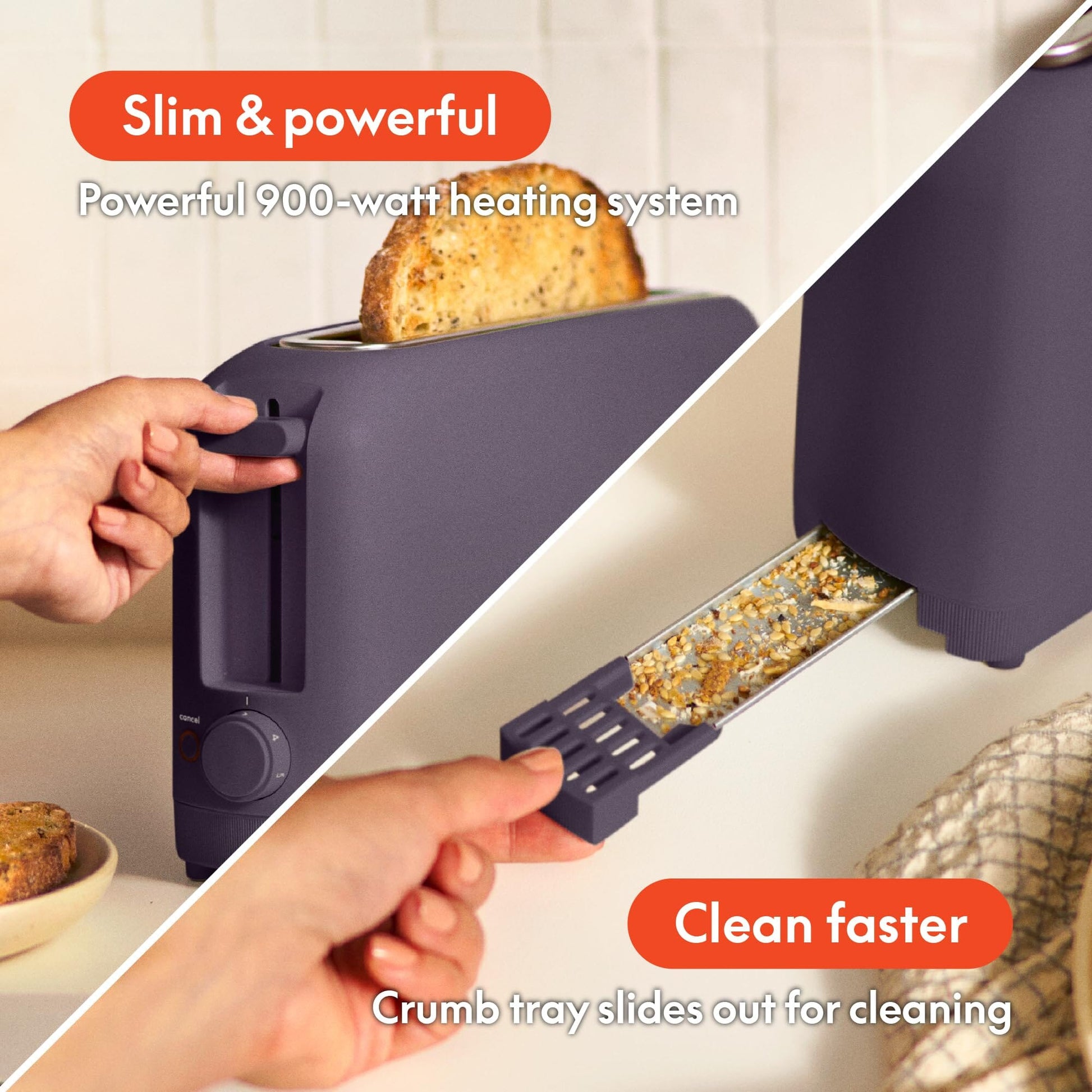 bella 2 Slice Slim Toaster, Fits-anywhere™ Kitchenware, 6 Setting Shade Control with Reheat & Cancel Buttons, Fits sourdough, 10” Long Slot, Anti Jam & Auto Shutoff, 900 Watt, Oatmilk JAS-3 