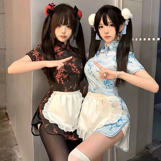 Chinese Little Cook Lolita Japanese Style Lolita Maid Apron Cos Suit New Chinoiserie Cheongsam Dress Suit JAS-3 