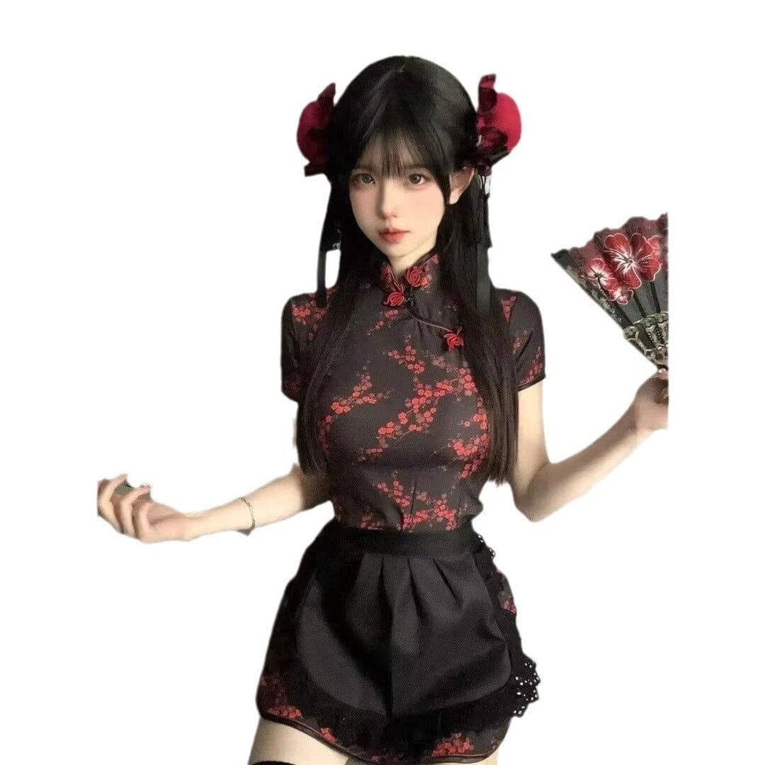 Chinese Little Cook Lolita Japanese Style Lolita Maid Apron Cos Suit New Chinoiserie Cheongsam Dress Suit JAS-3 