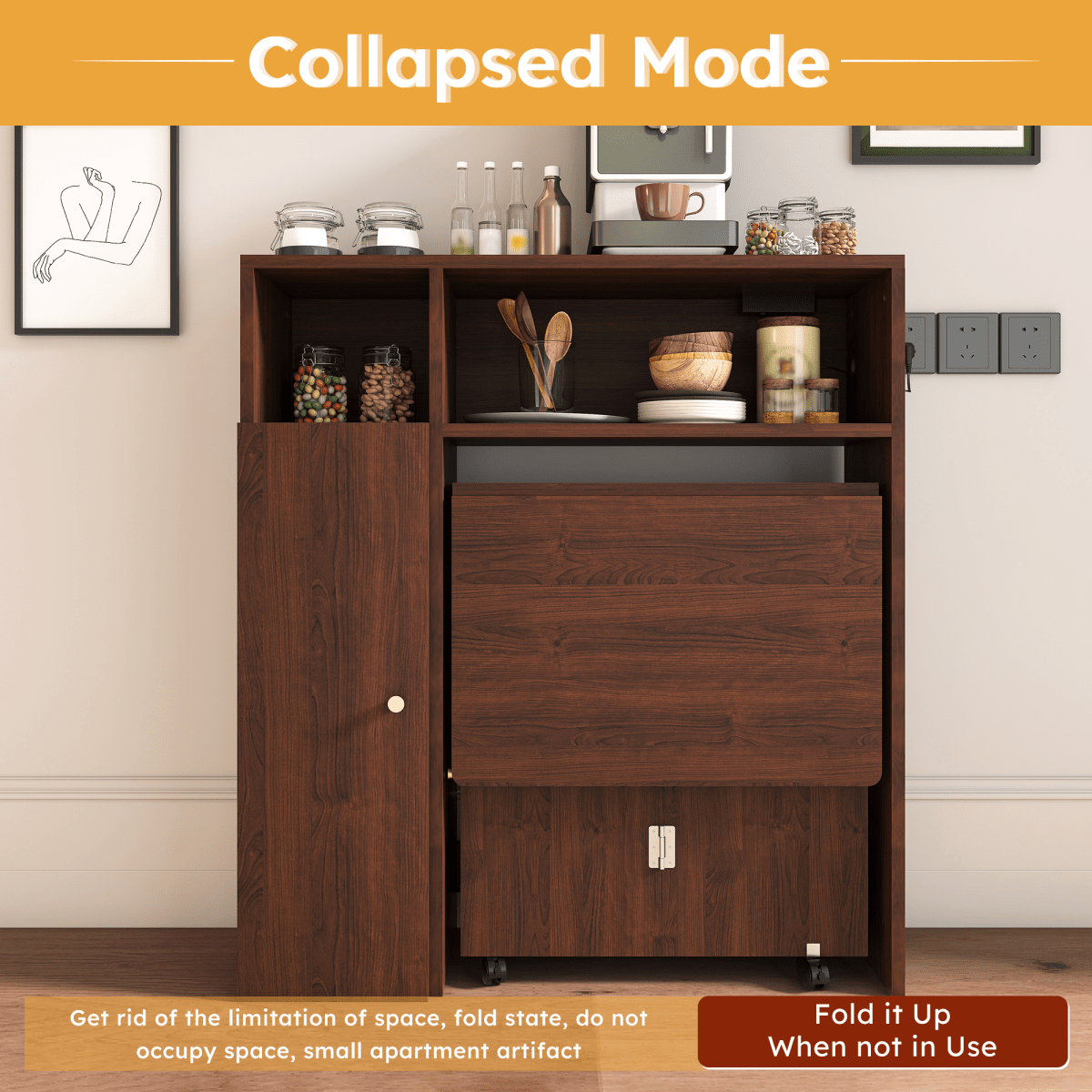 Multifunctional Folding Dining Table with Wall-Mounted Sideboard & Storage for Small Apartments N/A 