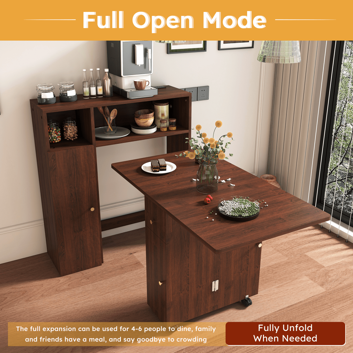 Multifunctional Folding Dining Table with Wall-Mounted Sideboard & Storage for Small Apartments N/A 