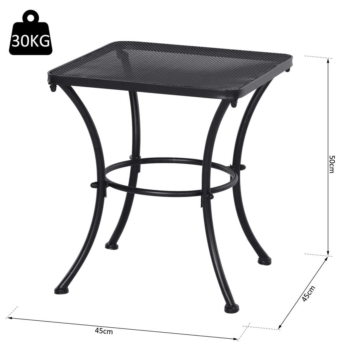 Outsunny 45cm Square Metal Outdoor Patio Bistro Table Coffee Desk Black Outsunny 