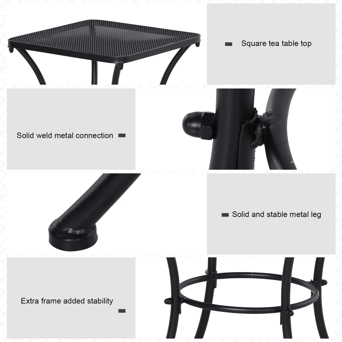 Outsunny 45cm Square Metal Outdoor Patio Bistro Table Coffee Desk Black Outsunny 