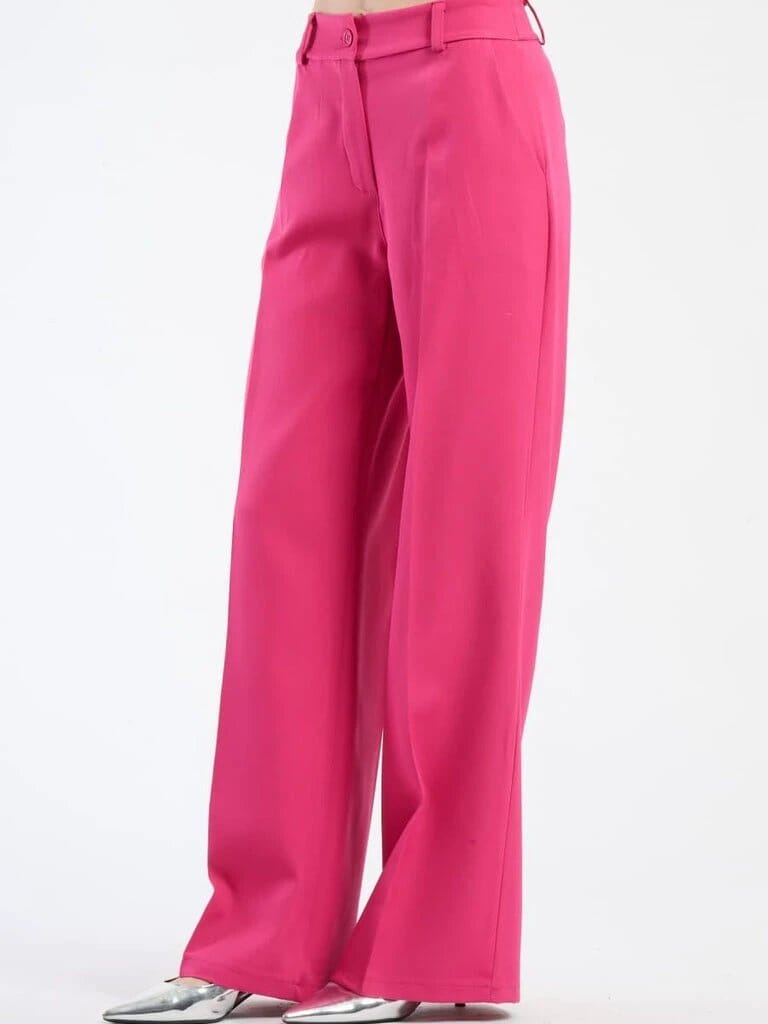 Pink Polyester Wide Leg Pants With Elastic Waist For Women Comfortable Chic Style JAS-3 
