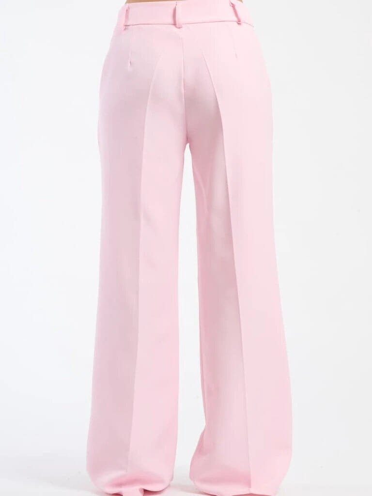 Pink Polyester Wide Leg Pants With Elastic Waist For Women Comfortable Chic Style JAS-3 