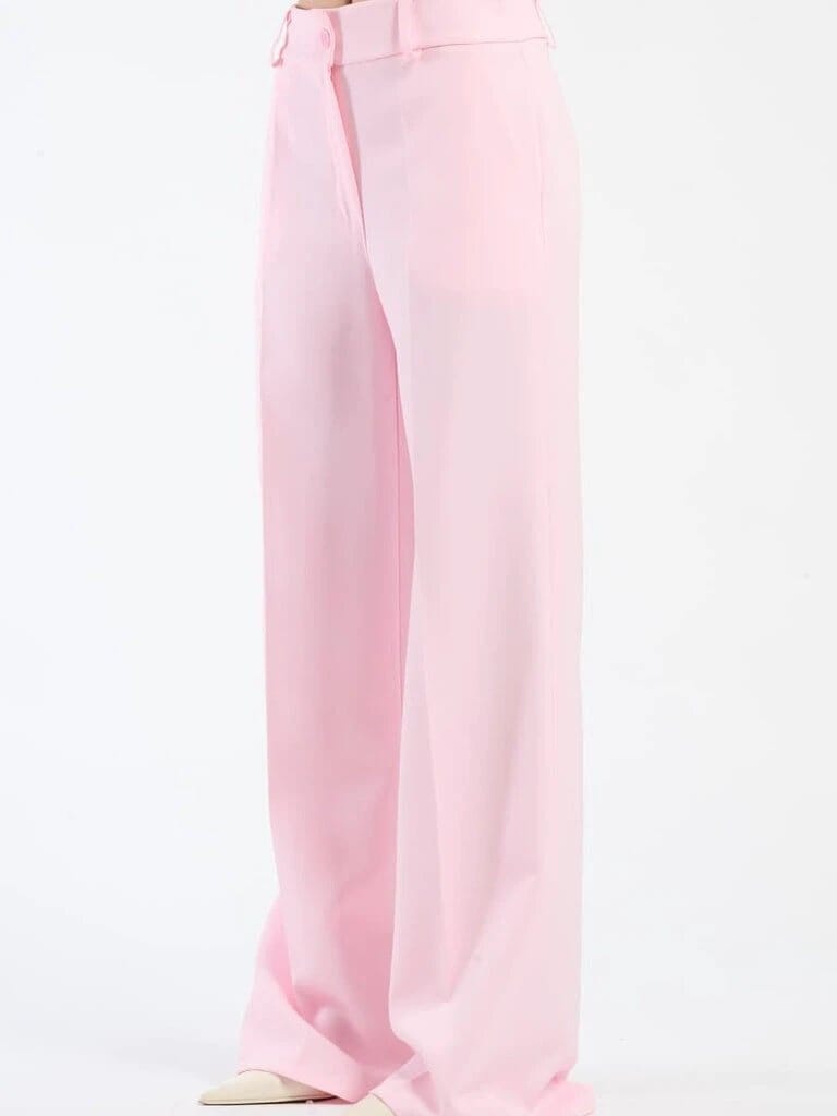 Pink Polyester Wide Leg Pants With Elastic Waist For Women Comfortable Chic Style JAS-3 