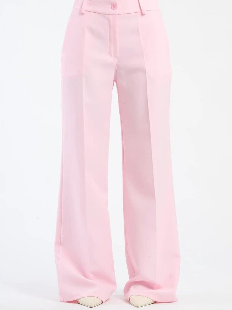 Pink Polyester Wide Leg Pants With Elastic Waist For Women Comfortable Chic Style JAS-3 