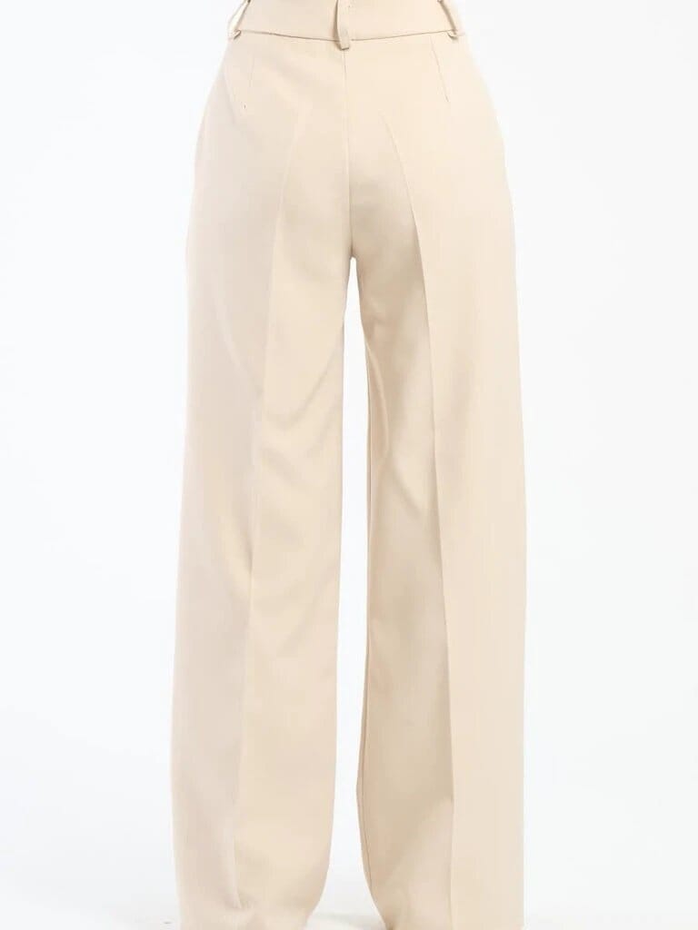 Pink Polyester Wide Leg Pants With Elastic Waist For Women Comfortable Chic Style JAS-3 