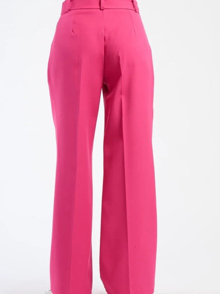 Pink Polyester Wide Leg Pants With Elastic Waist For Women Comfortable Chic Style JAS-3 