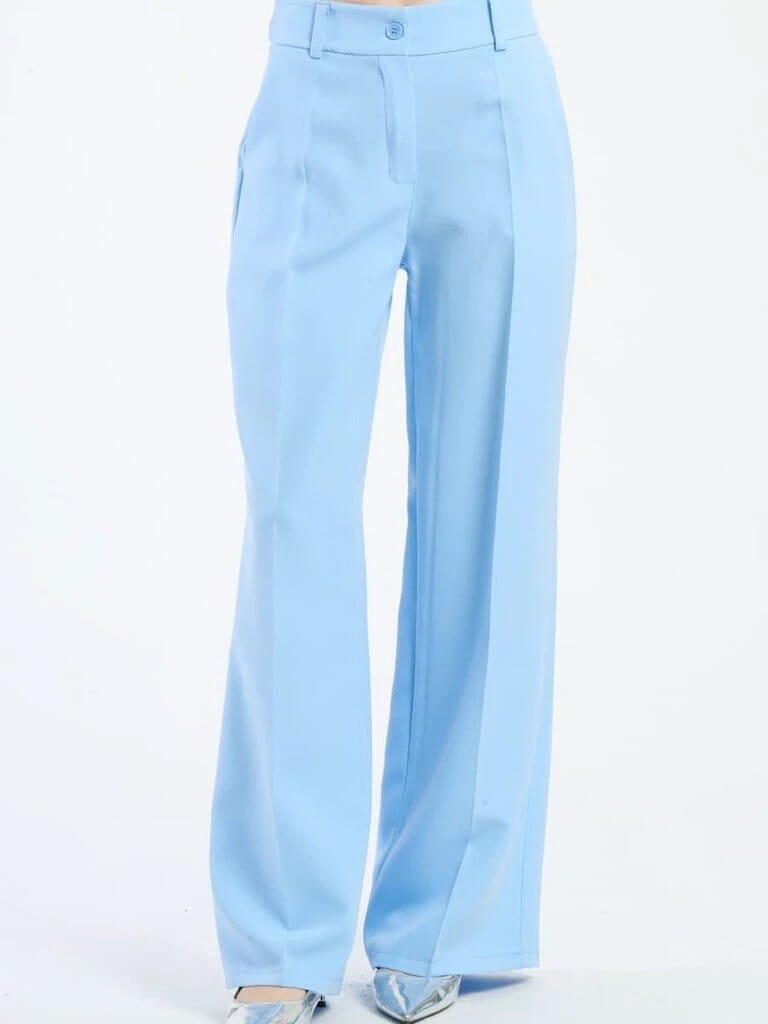 Pink Polyester Wide Leg Pants With Elastic Waist For Women Comfortable Chic Style JAS-3 Azzuro S 