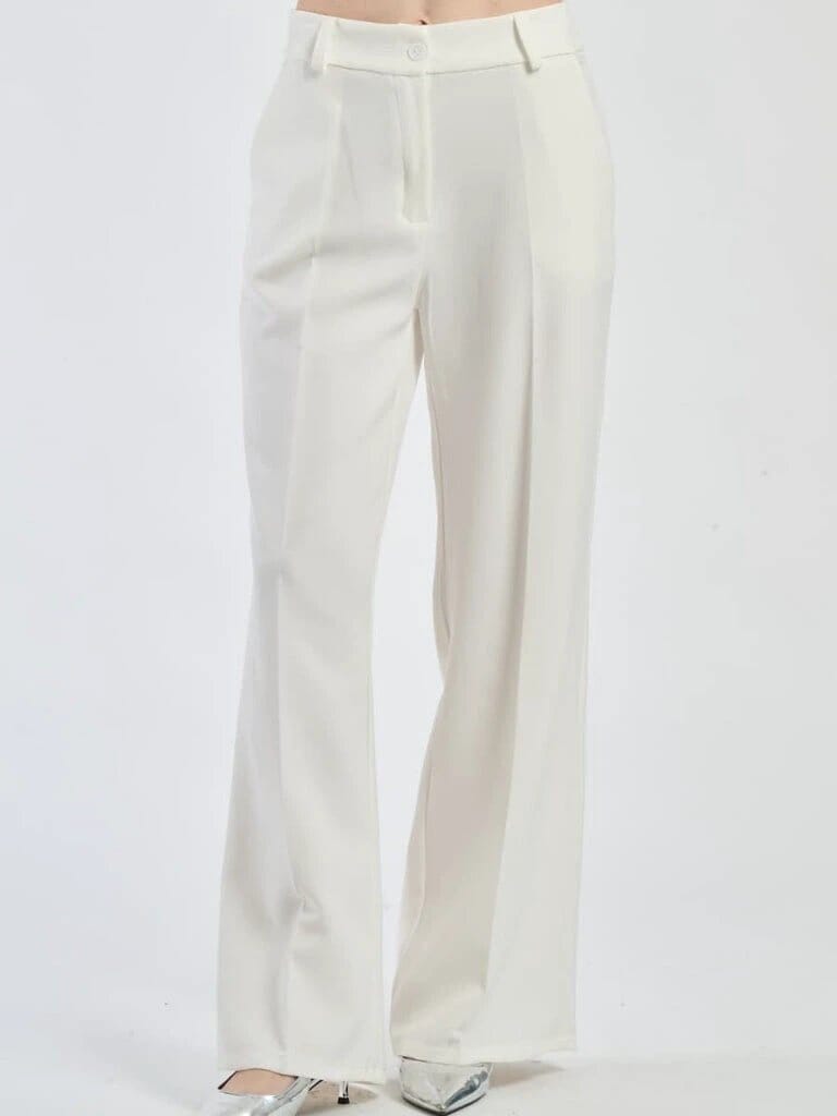 Pink Polyester Wide Leg Pants With Elastic Waist For Women Comfortable Chic Style JAS-3 Bianco S 