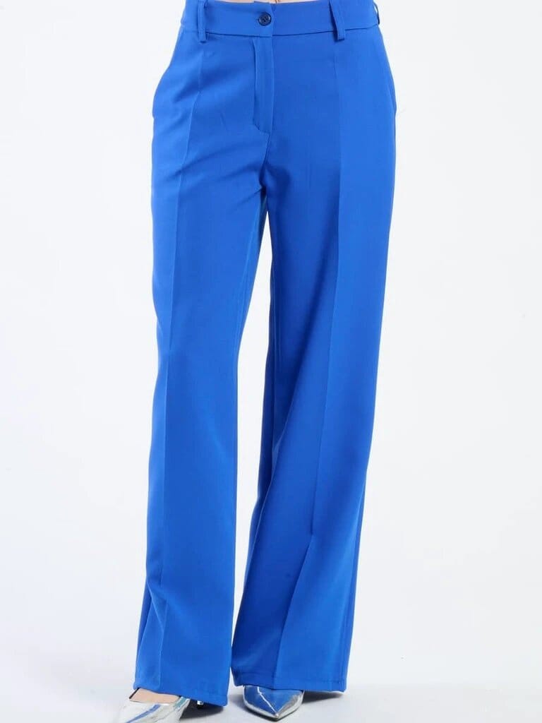 Pink Polyester Wide Leg Pants With Elastic Waist For Women Comfortable Chic Style JAS-3 Bluette S 