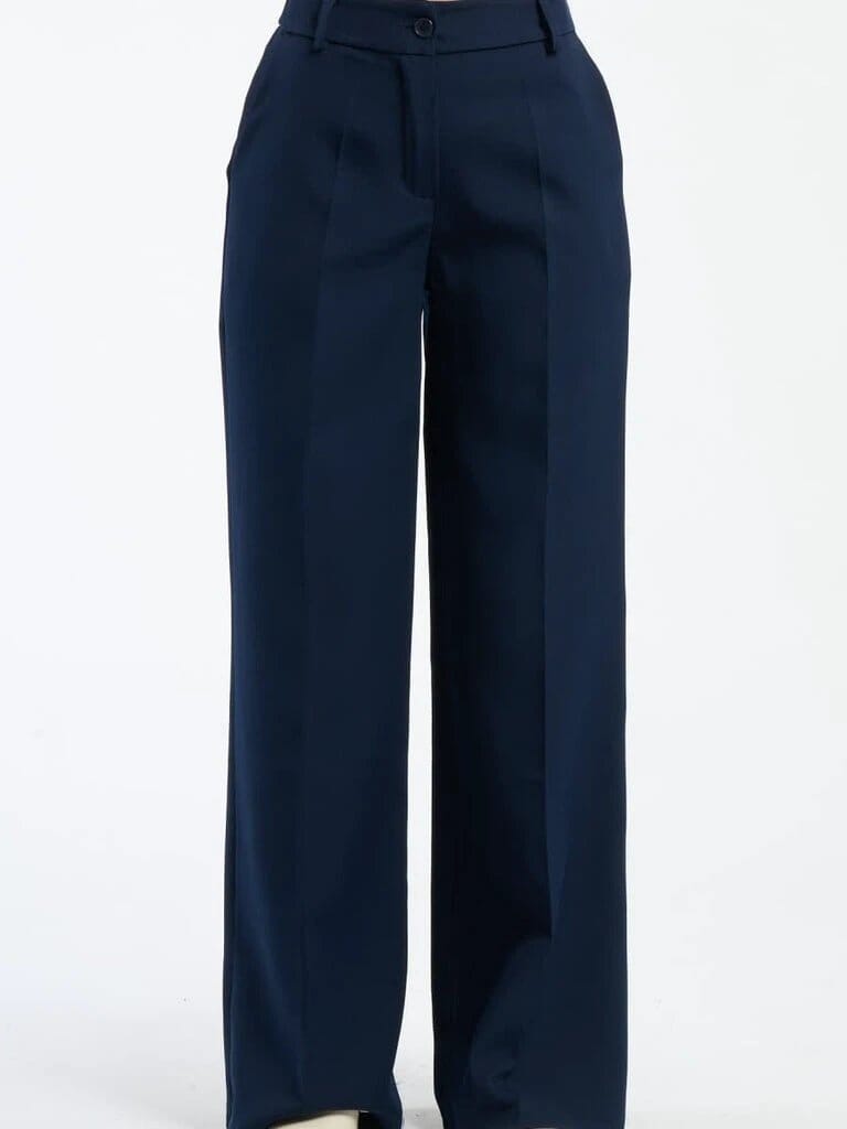 Pink Polyester Wide Leg Pants With Elastic Waist For Women Comfortable Chic Style JAS-3 Navy S 
