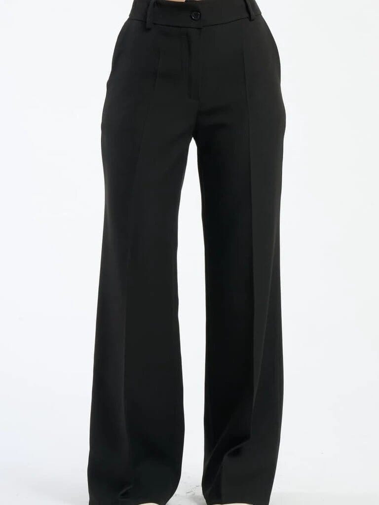 Pink Polyester Wide Leg Pants With Elastic Waist For Women Comfortable Chic Style JAS-3 Nero S 