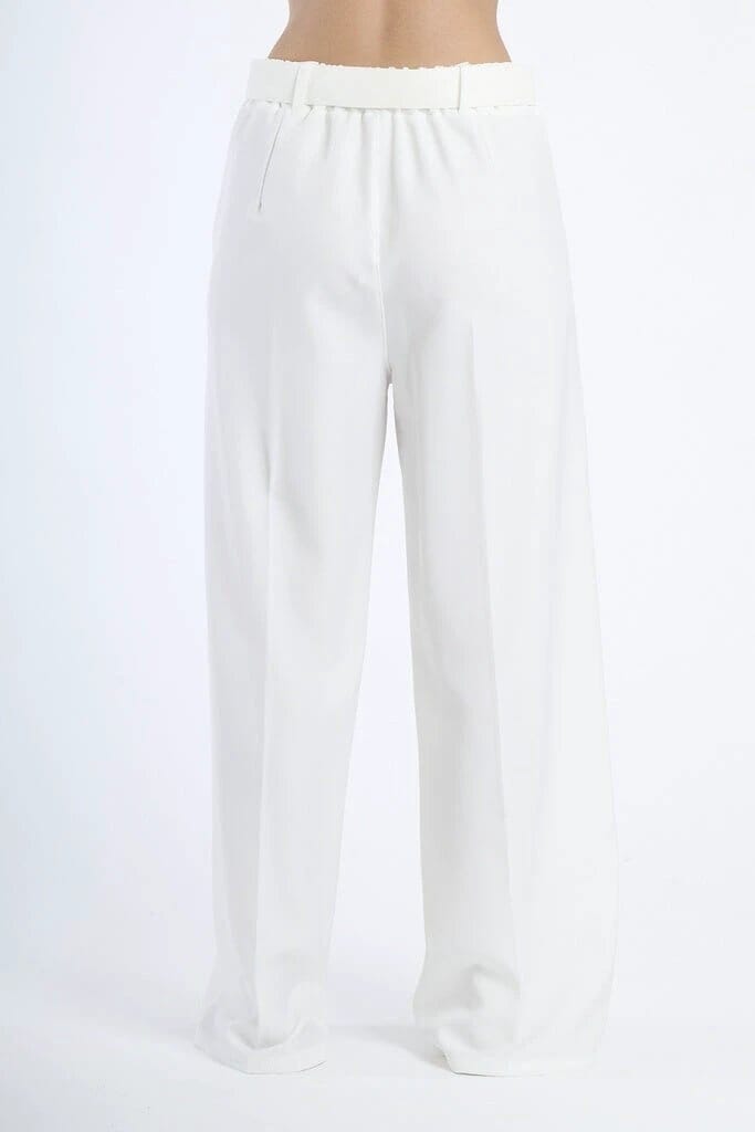 Premium White Stretch Wide-Leg Pants For Women, Durable Polyester Elastane Fabric, All-Day Comfort JAS-3 