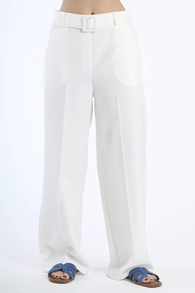 Premium White Stretch Wide-Leg Pants For Women, Durable Polyester Elastane Fabric, All-Day Comfort JAS-3 