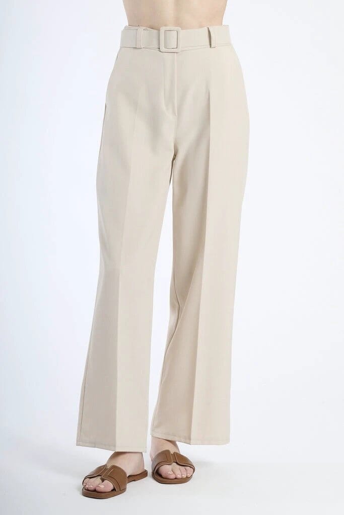 Premium White Stretch Wide-Leg Pants For Women, Durable Polyester Elastane Fabric, All-Day Comfort JAS-3 